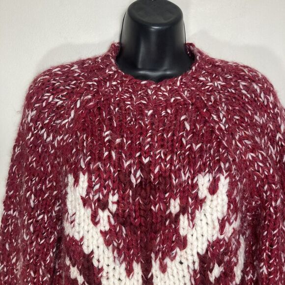 Vtg Express Y2K Sweater Womens Large Red Wool Hand Knit Chunky Snowflake Grandma - Picture 6 of 10